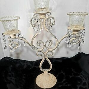 Elegant Cream Candelabra with Acrylic  Crystal Accents. Votive,tealight or taper
